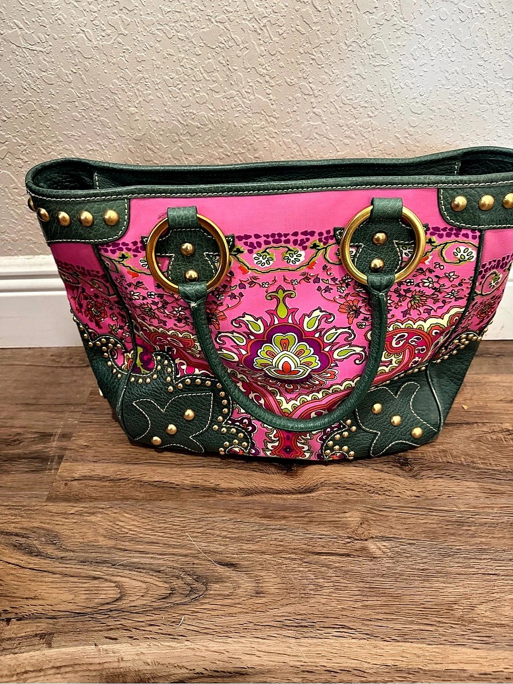 Jessica Simpson Pink & Green Paisley Tote Bag